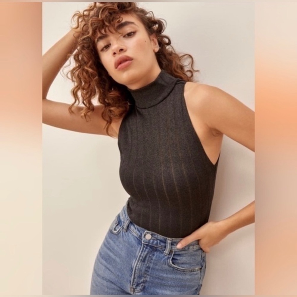 Reformation Irving Sparkle Mock Neck Sleeveless Tank